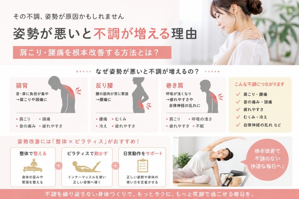 姿勢が悪いと不調が増える理由｜肩こり・腰痛を根本改善する方法とは？